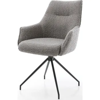 Jídelní židle DELIFE Jídelní židle Alja-Flex s područkami bouclé stříbrně šedá křížová podnož zúžená černá otočná o 180° taštičkové pružiny