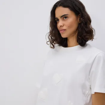 Reserved - Tričko s výšivkou srdcí - krémová - 052HT-01X - 052HT-01X-M