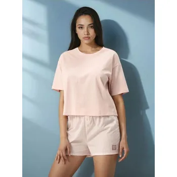 Dámské noční prádlo Sinsay - Bavlněné pyžamo s krátkým rukávem a pruhovanými šortkami - růžová - 427HV-30X - 427HV-30X-XL