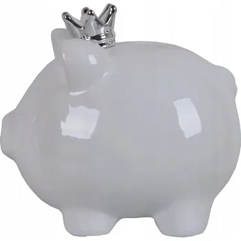 Pokladnička PRASÁTKO POKLADNIČKA BÍLÉ S KORUNKOU STŘEDNÍ 15 CM