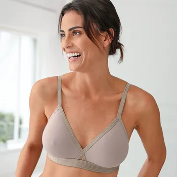 Podprsenka Blancheporte Bavlněná podprsenka s překřížením,bez kostic hnědošedá 90D