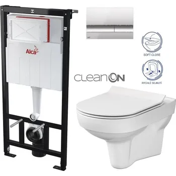 WC sada ALCA Sádromodul - předstěnový instalační systém s chromovým tlačítkem M1721 + WC CERSANIT CITY NEW CLEANON + WC SEDÁTKO SLIM AM101/1120 M1721 CI2