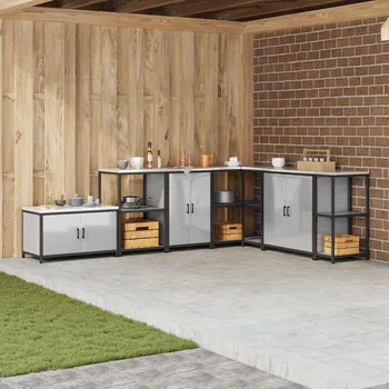 Kuchyňská linka vidaXL Skladování v kuchyni s policí Stříbrná 60 x 50 x 92 cm Ocel [874994]