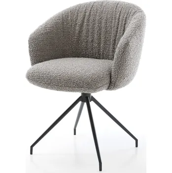Jídelní židle DELIFE Jídelní židle Caja-Flex s područkami bouclé stříbrně šedá křížová podnož zúžená černá otočná o 180° taštičkové pružiny