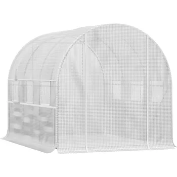 Skleník Fóliový skleník Outsunny 2,95x2x2m s rolovacími okny, UV ochrana a ochrana proti větru, ocelová konstrukce v bílé barvě | Aosom.de
