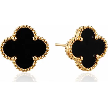 Náušnice Flamenco Mystique Náušnice z chirurgické oceli pokovené 14k zlatem, černý jetel KST3377