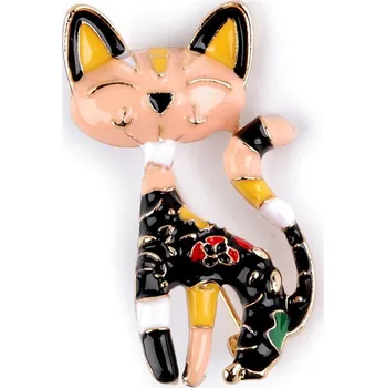 Náramek Brož kočka, malé, 2 lososová světlá černá