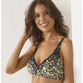 Podprsenka Blancheporte Podprsenka s výšivkou Olbia s potiskem květin, bez kostic nám.modrá/žlutá 95C