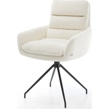 Jídelní židle DELIFE Jídelní židle Abelia-Flex s područkami bouclé bílá křížová podnož zúžená černá