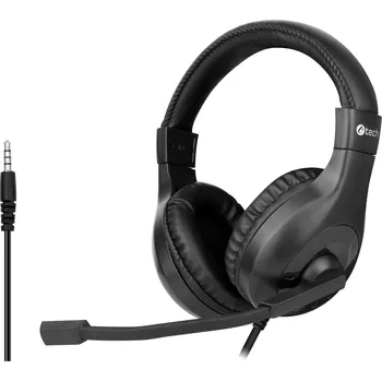 Sluchátka C-TECH sluchátka s mikrofonem MHS-05, 4 pin 3,5mm jack, ovládání na kabelu, náhlavní, redukce na 2x jack, černá