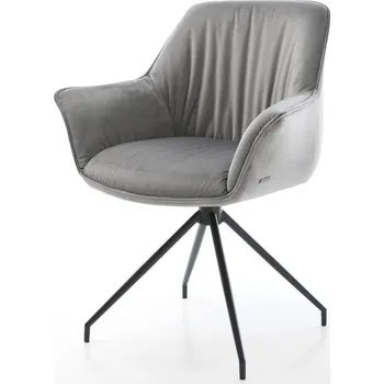 Jídelní židle DELIFE Jídelní židle Keila-Flex s područkami samet šedá křížová podnož zúžená černá