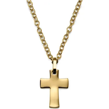 Náhrdelník Unikátní náhrdelník s malým zaobleným křížkem z nerezové oceli zlaté barvy - Lucleon