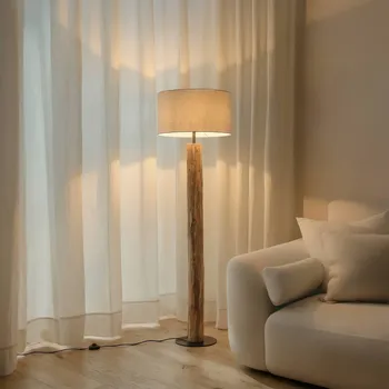 Lampička Lucande stojací lampa Jorvan, krémová, eukalyptus, len krémová, barva dřeva, černá 1 x 15 W LED - Doprava zdarma