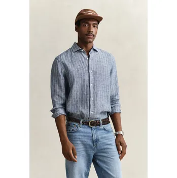 Pánské oblečení KOŠILE GANT REG LINEN STRIPE SHIRT PERSIAN BLUE