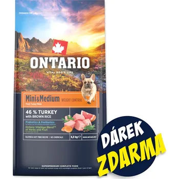 Krmivo pro psa Krmivo Ontario Mini & Medium Weight Control Turkey 6,5kg+ 3 konzervy 200g ZDARMA
