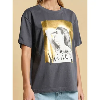 Sinsay - Tričko s metalickým potiskem - šedá - 8796J-90X - 8796J-90X-XXS