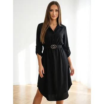 Dámské šaty Černé midi šaty s ozdobným páskem , VELIKOST UNI ( XS, S, M )