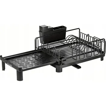 Odkapávač na nádobí Nastavitelný odkapávač na nádobí s odkapávací plochou a odtokem, černý