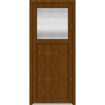 Vchodové dveře Solid Elements Vedlejší vchodové dveře Premium Easy, 80 L, rozměr vč. zárubně: 880 × 1980 mm, plast, levé, zlatý dub, prosklené W1DRBCZTK1.0041