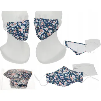 rouška OPAKOVANĚ POUŽITELNÁ OCHRANNÁ ROUŠKA NA OBLIČEJ TMAVĚ MODRÁ KVĚTINOVÁ LÁTKOVÁ