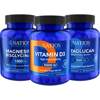 Doplněk stravy NATIOS x @lekarna_v_kapse Výhodné balení Vitamín D3, Betaglucan, Hořčík Bisglycinát