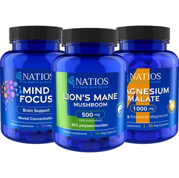 Zdraví NATIOS Výhodné balení pro soustředění a jasnou mysl Mind Focus, Lion's Mane, Magnesium Malate