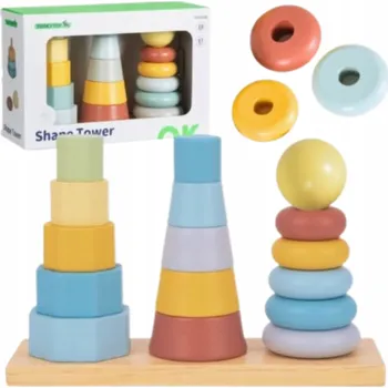 Dřevěná hračka TŘI VĚŽE TŘÍDIČKA DŘEVĚNÁ SKLÁDAČKA VKLÁDACÍ MONTESSORI TOOKY TOY