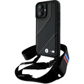 Příslušenství k fitness náramku BMW - Kožený řemínek M Edition s karbonovým pruhem (BMHCP16M23PSCCK) - iPhone 16 Plus - černý