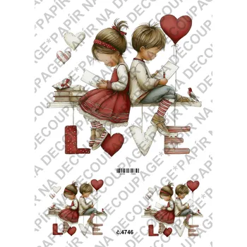 Výtvarný papír Rýžový a soft papír na decoupage - Valentýnky - KB4746 Materiál: Soft, Rozměr: A4