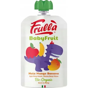 Dětská výživa PYRÉ JABLKO MANGO BANÁN BEZ PŘIDANÉHO CUKRU BEZ LEPKU OD 6 MĚSÍCŮ BIO 100g FRULLA