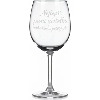 Sklenice Sklenice na víno s gravírovaným textem „Nejlepší paní učitelka (naše třída potvrzuje)“