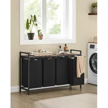 Koš na prádlo VASAGLE Koš na prádlo 4 oddíly 160 l černý