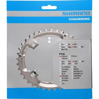 Převodník na kolo SHIMANO PŘEVODNÍK DEORE M532 36ZUBŮ 3x9 STŘÍBRNÝ