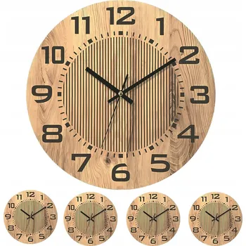 Hodiny DŘEVĚNÉ NÁSTĚNNÉ HODINY DUB 34CM VERTICAL LINES DRAGON INTERIOR - VELKÉ ČÍSLICE