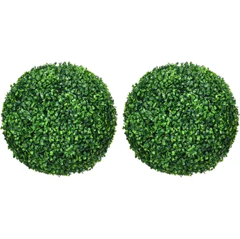 umělá květina HOMCOM Koule ze zimostrázu sada 2 umělých rostlin s UV ochranou pro vnitřní i venkovní použití zelená | Aosom.de