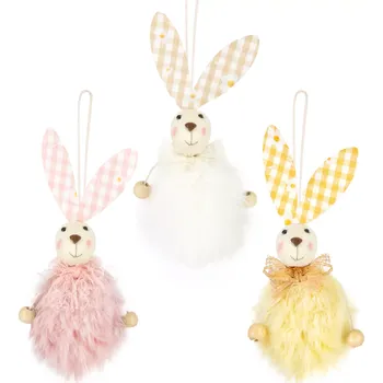 Velikonoční dekorace Velikonoční závěsná dekorace zajíček chlupatý mix barev