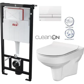 WC sada ALCA Sádromodul - předstěnový instalační systém s bílým tlačítkem M1710 + WC CERSANIT CITY NEW CLEANON + WC SEDÁTKO SLIM AM101/1120 M1710 CI2