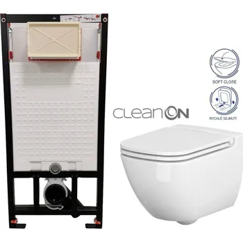 Klozet DEANTE Podomítkový rám, pro závěsné WC mísy bez tlačítka + WC CERSANIT CLEANON CASPIA + SEDÁTKO CST_WC01 X CP1