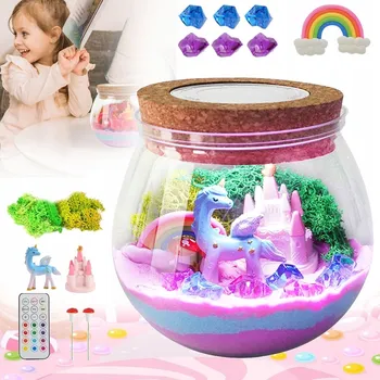 kreativní sada SADA PRO VÝROBU TERÁRIA JEDNOROŽEC PRO DĚTI SVÍTÍCÍ KINETICKÝ PÍSEK