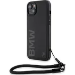 BMW - Signature Leather Wordmark Cord (BMHCP15M23RMRLK) - iPhone 15 Plus - černý
