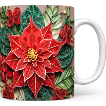 Hrnek se červenou květinou a elegantním designem