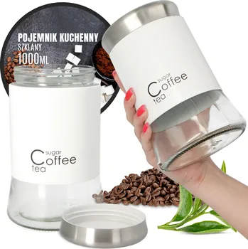 Dóza na potraviny Univerzální kuchyňská dóza na kávu 1l skleněná bílá