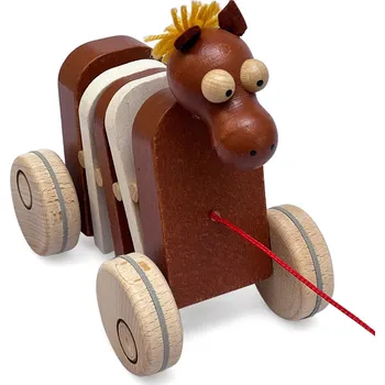 Dřevěná hračka Tahací hračka Ulanik Kůň na provázku klapačka