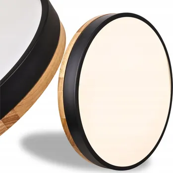 Stropní svítidlo LED Stropní Svítidlo 40 cm s dřevem ČERNÉ Kulaté 40 W neutrální bílá 4000 K