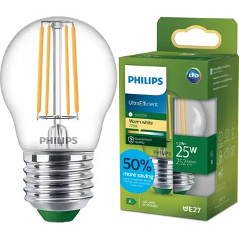 Žárovka LED žárovka E27 Kulka P45 1,2W = 25W 252lm 210lm/W 2700K TŘÍDA A Philips