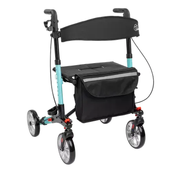 Chodítko pro seniory Čtyřkolové hliníkové chodítko se sedadlem a brzdou Yola-Tyrkysová
