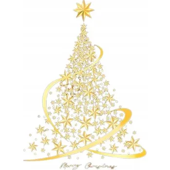 Vánoční dekorace Samolepka na okno Vánoce velký vánoční stromek ve zlaté barvě 96x74 cm