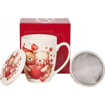 Hrnek se sítkem 360 ml Medvídci se srdcem Porcelán Dárek Valentýn