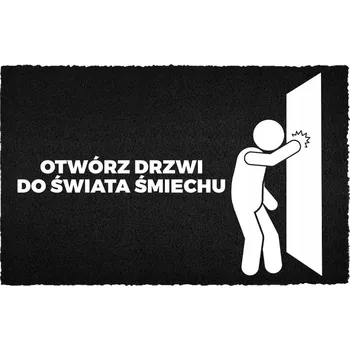 Rohožka KOKOSOVÁ VSTUPNÍ ROHOŽKA 40X60 ČERNÁ NÁPIS SVĚT SMÍCHU ZA DVEŘMI