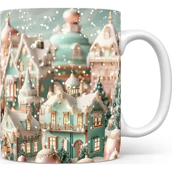 Hrnek s vánočním motivem zasněžených domů
